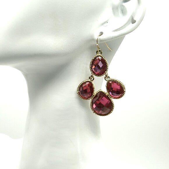 Pink Raspberry Faceted Glass Crystal Chandelier Drop Dangle Earrings - Picture 6 of 8